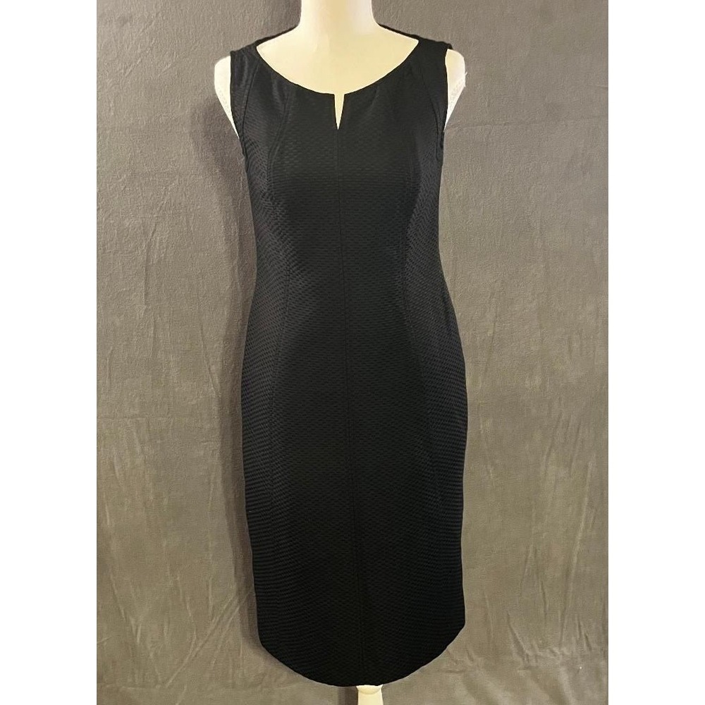 Talbots Goth Black Textured Jacquard Sleeveless Sheath Dress Split Neck Size 10 - Picture 1 of 7